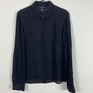 Ann Taylor Vintage Beaded Sheer Button Shirt Blouse 100% Silk